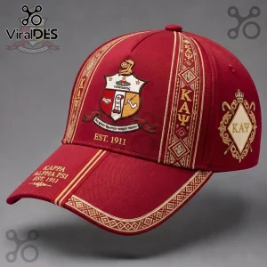 Kappa Alpha Psi baseball cap in crimson red with gold embroidery, crest logo, Greek letters, and EST. 1911 text.!