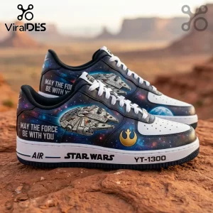 Custom Star Wars sneakers featuring Millennium Falcon art, space nebula pattern, Rebel logo, and YT-1300 branding.!