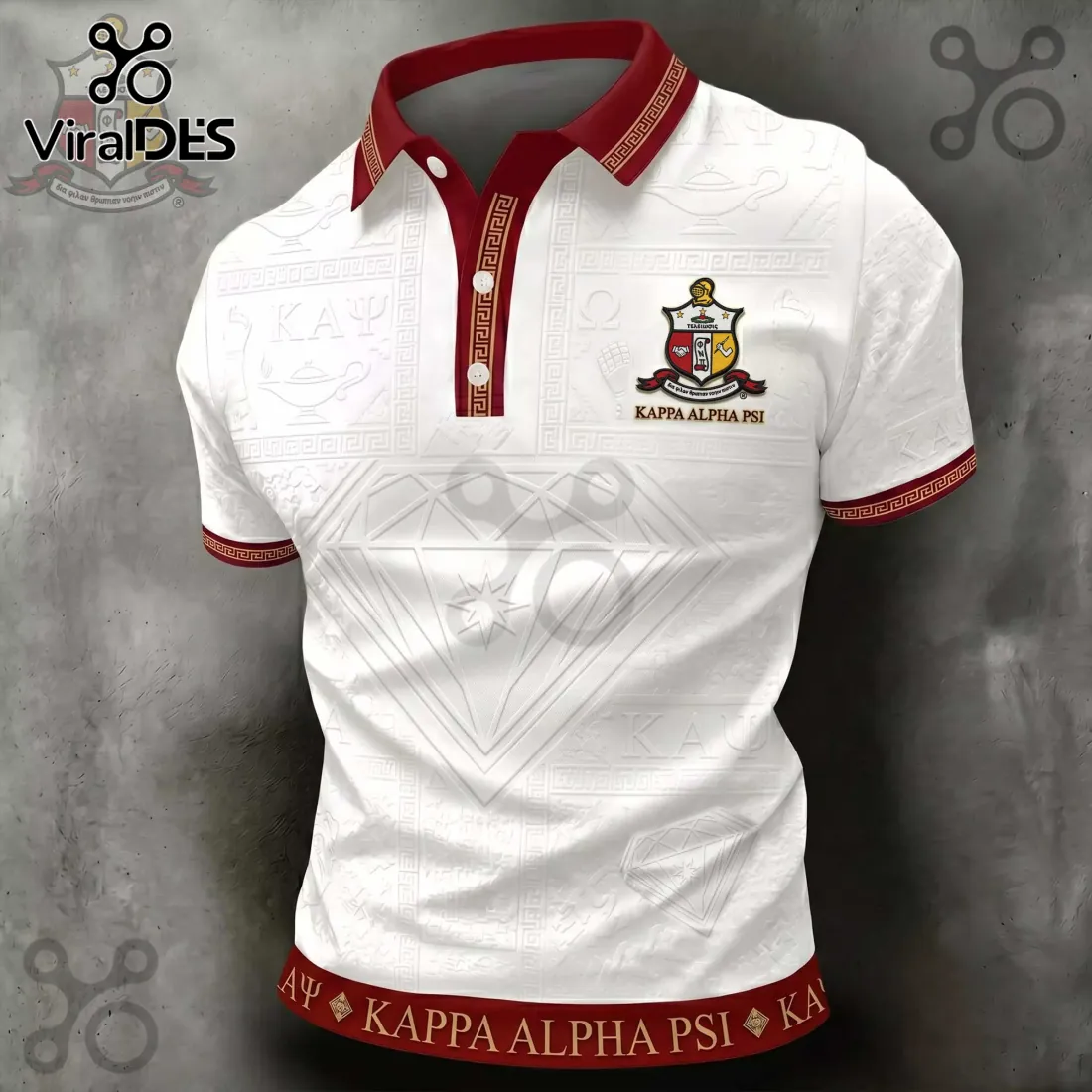 Kappa Alpha Psi Embossed White and Crimson Premium Polo Shirt Kappa Alpha Psi Embossed White and Crimson Premium Polo Shirt