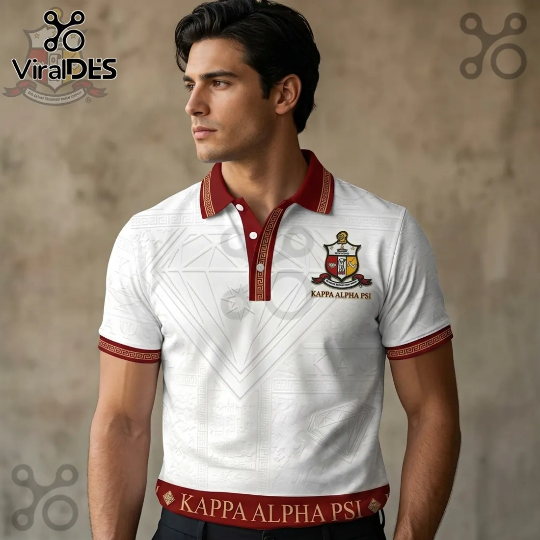 Kappa Alpha Psi Embossed White and Crimson Premium Polo Shirt Kappa Alpha Psi Embossed White and Crimson Premium Polo Shirt