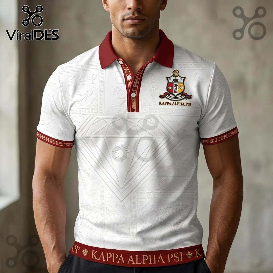 Kappa Alpha Psi Embossed White and Crimson Premium Polo Shirt Kappa Alpha Psi Embossed White and Crimson Premium Polo Shirt