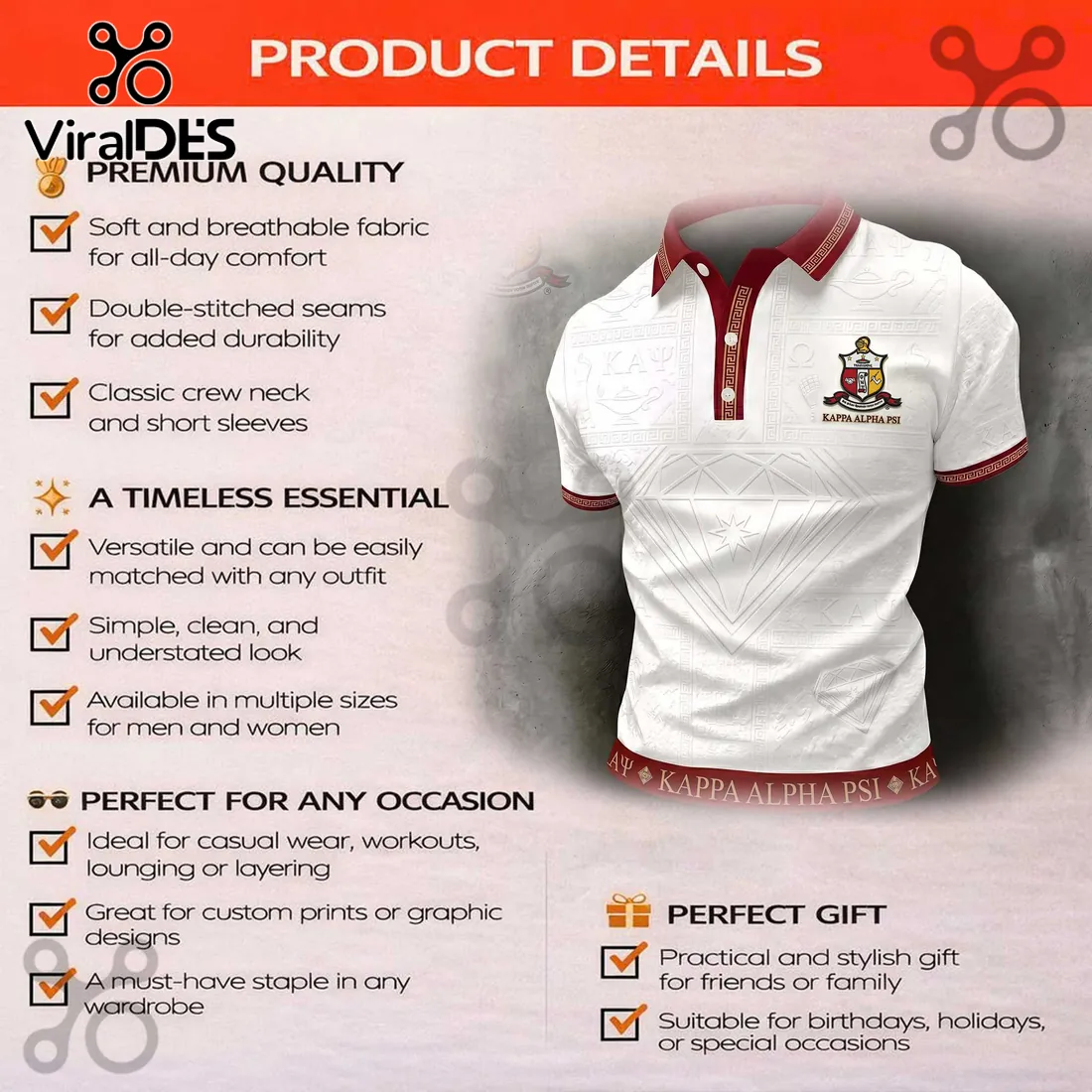 Kappa Alpha Psi Embossed White and Crimson Premium Polo Shirt Kappa Alpha Psi Embossed White and Crimson Premium Polo Shirt