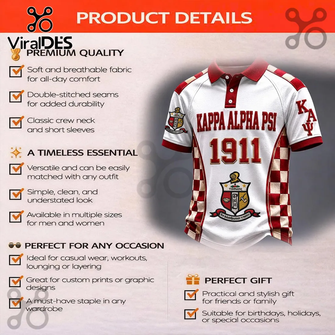 Kappa Alpha Psi Fraternity 1911 Crest Crimson White Polo Shirt Kappa Alpha Psi Fraternity 1911 Crest Crimson White Polo Shirt