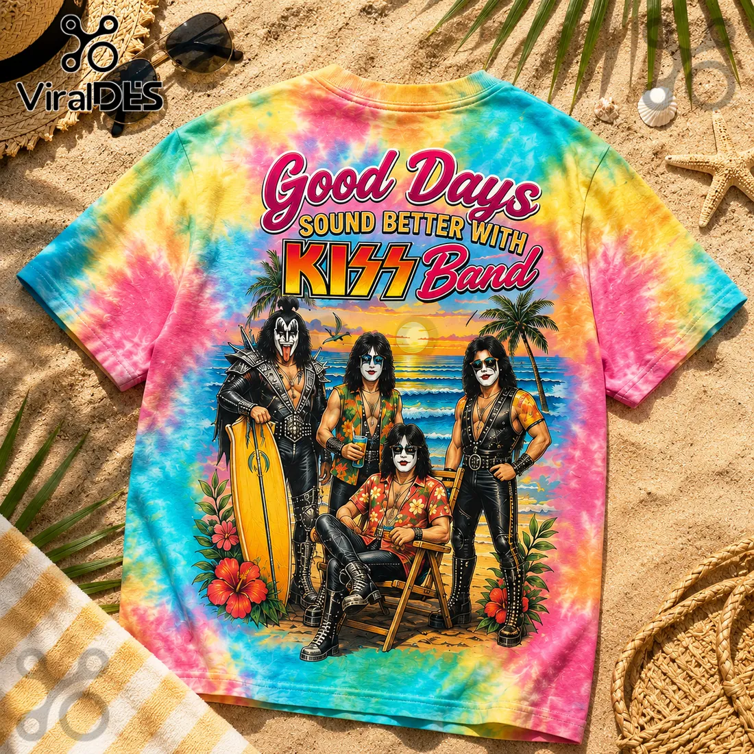 KISS Band Good Days Beach Vacation Sunset Vivid Summer T-Shirt KISS Band Good Days Beach Vacation Sunset Vivid Summer T-Shirt