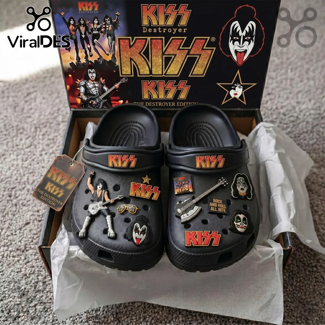 KISS Destroyer Edition Black Rock Band Crocs With Charms KISS Destroyer Edition Black Rock Band Crocs With Charms