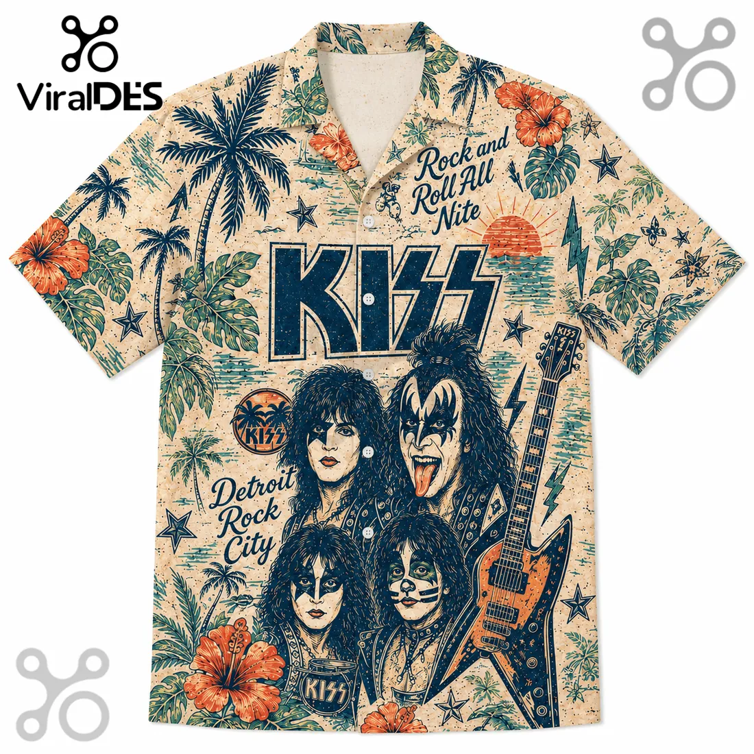 KISS Rock Band Tropical Summer 2026 Button Down Hawaiian Shirt KISS Rock Band Tropical Summer 2026 Button Down Hawaiian Shirt