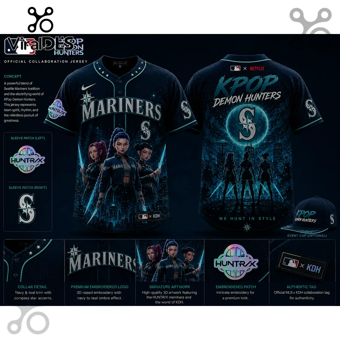 KPop Demon Hunters x Seattle Mariners Navy Baseball Jersey KPop Demon Hunters x Seattle Mariners Navy Baseball Jersey