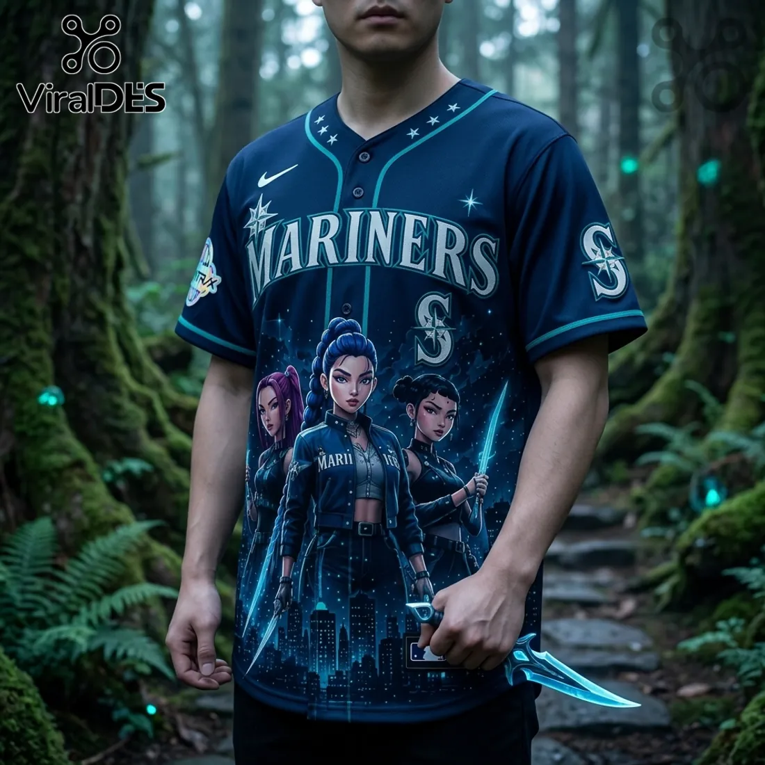 KPop Demon Hunters x Seattle Mariners Navy Baseball Jersey KPop Demon Hunters x Seattle Mariners Navy Baseball Jersey