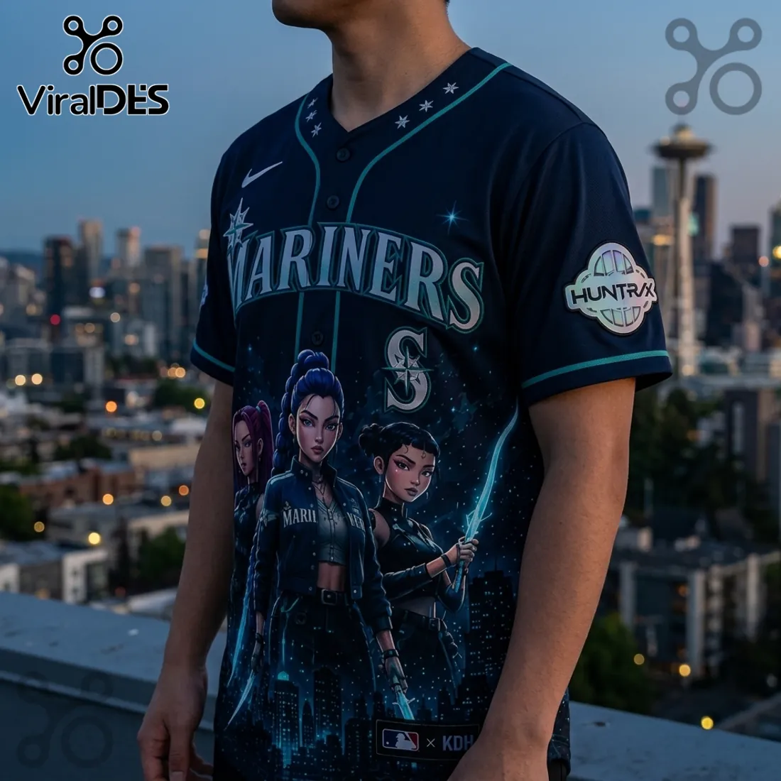KPop Demon Hunters x Seattle Mariners Navy Baseball Jersey KPop Demon Hunters x Seattle Mariners Navy Baseball Jersey