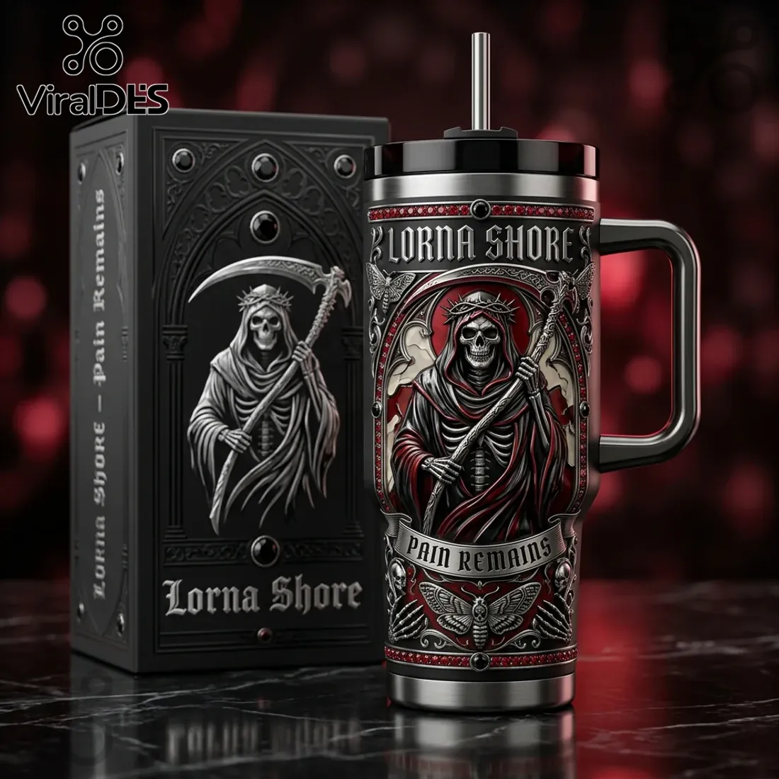 Lorna Shore Pain Remains Grim Reaper 40oz Stainless Steel Tumbler Lorna Shore Pain Remains Grim Reaper 40oz Stainless Steel Tumbler
