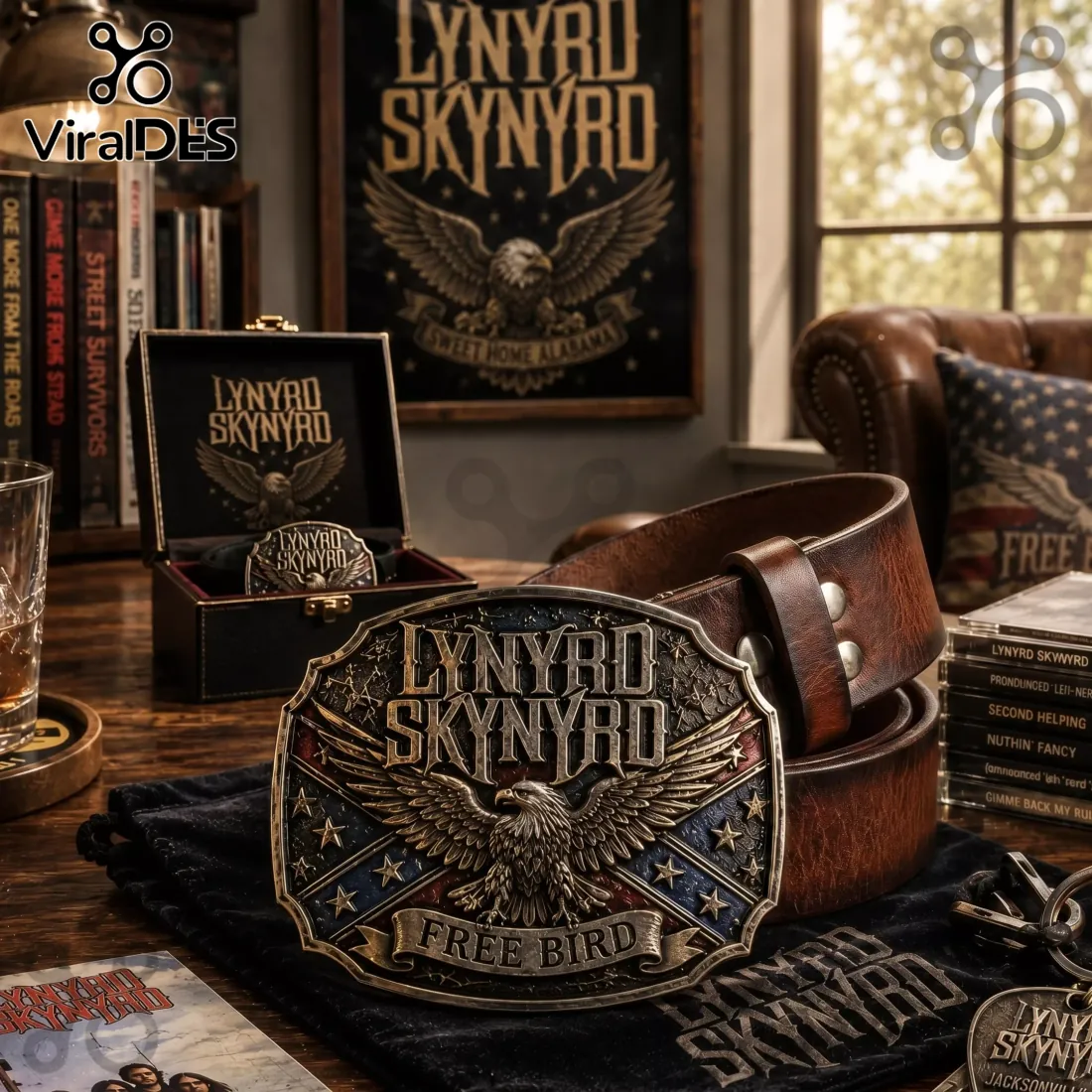 Lynyrd Skynyrd Free Bird Eagle Premium Collectible Leather Belt Lynyrd Skynyrd Free Bird Eagle Premium Collectible Leather Belt
