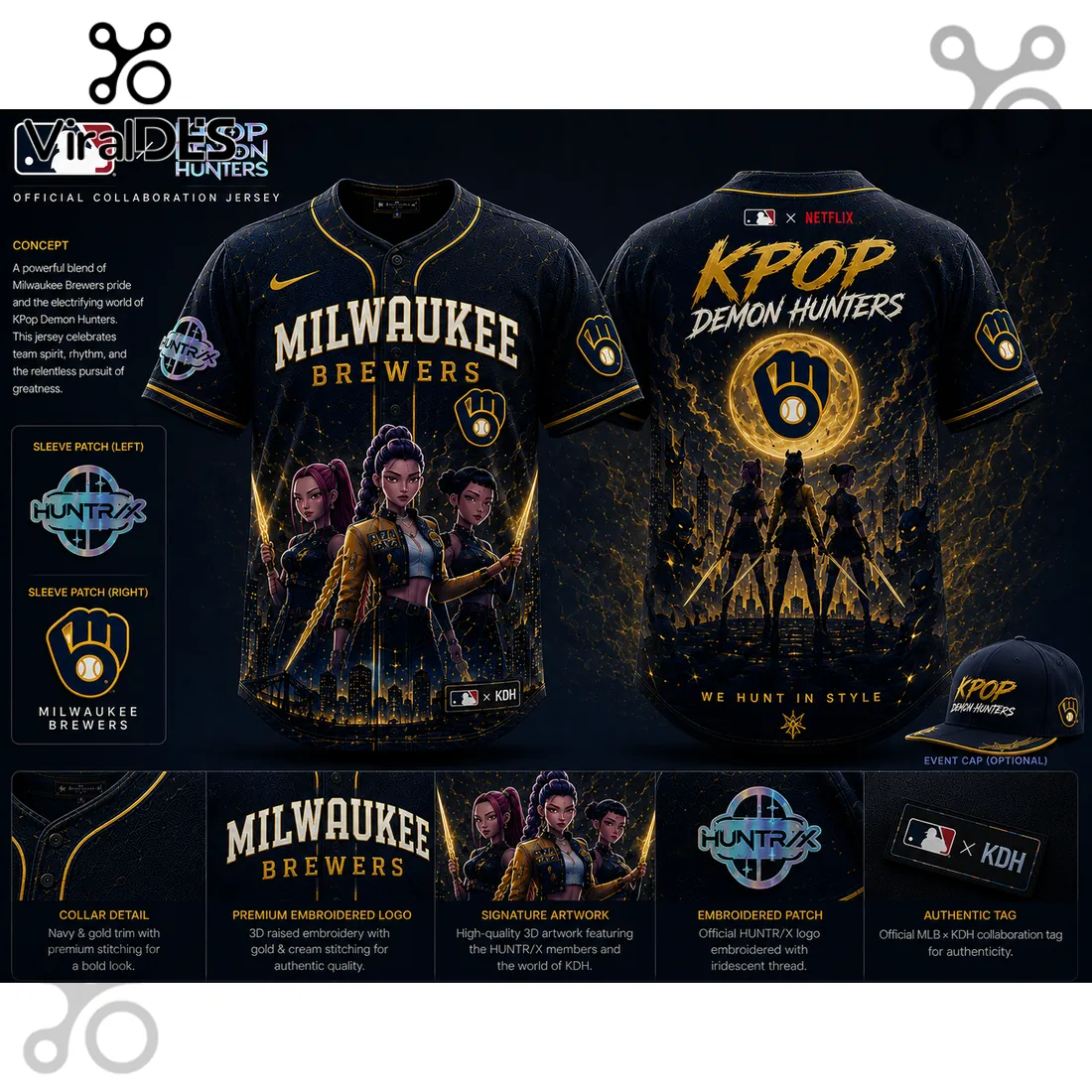 Milwaukee Brewers x KPop Demon Hunters Navy Jersey Milwaukee Brewers x KPop Demon Hunters Navy Jersey