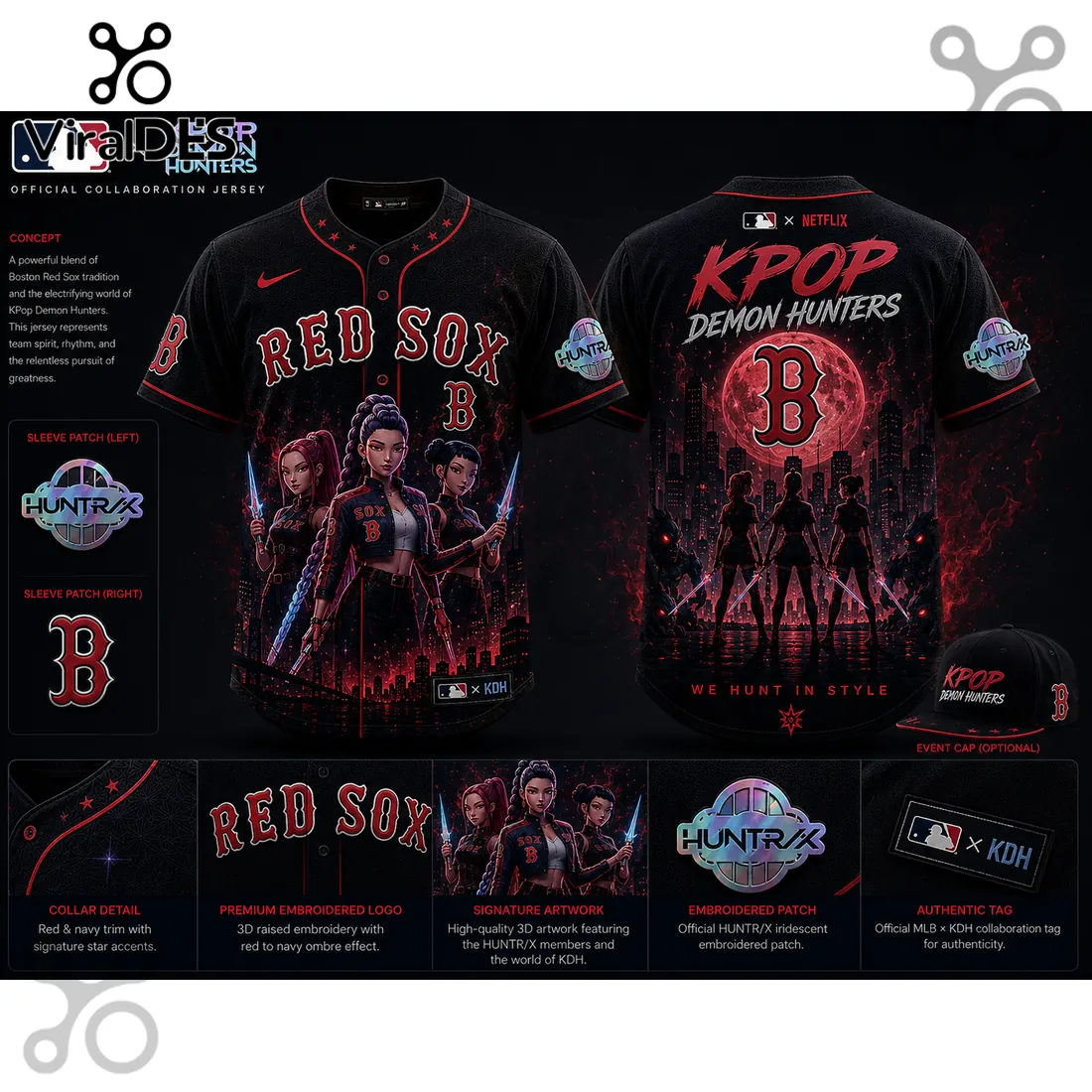 MLB x KPop Demon Hunters Boston Red Sox Black Jersey MLB x KPop Demon Hunters Boston Red Sox Black Jersey