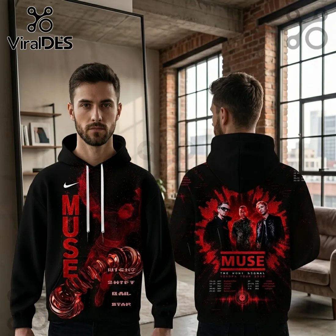 Muse The Wow Signal Europa Tour 2026 Black Cotton Concert Pullover Hoodie Muse The Wow Signal Europa Tour 2026 Black Cotton Concert Pullover Hoodie
