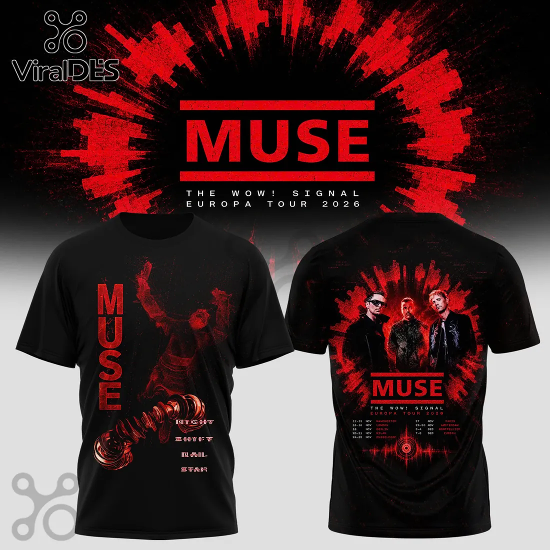 Muse The Wow Signal Europa Tour 2026 Black Cotton Concert Pullover Hoodie Muse The Wow Signal Europa Tour 2026 Black Cotton Concert Pullover Hoodie