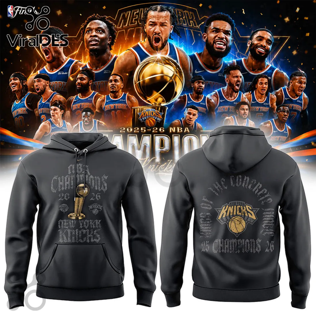 New York Knicks 2025-2026 NBA Finals Champions Black Pullover Fleece Hoodie New York Knicks 2025-2026 NBA Finals Champions Black Pullover Fleece Hoodie