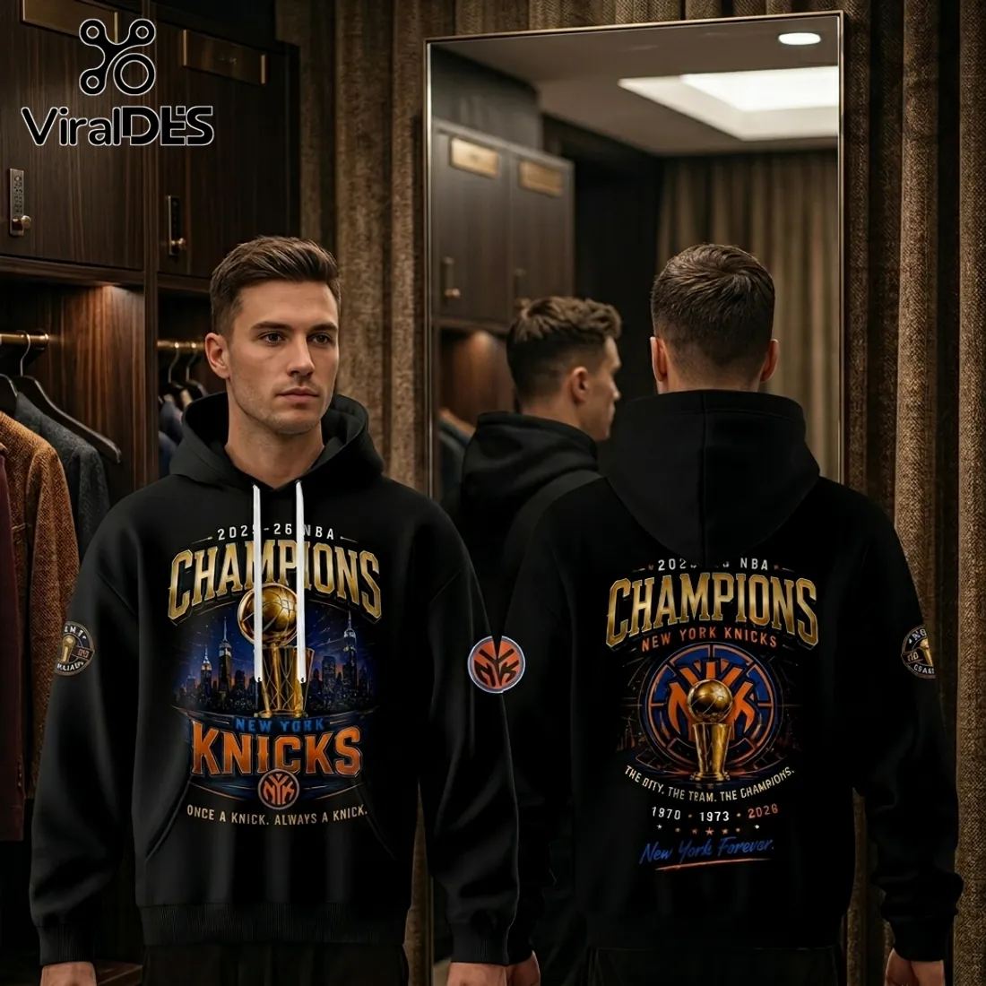 New York Knicks 2025-26 NBA Champions Black Pullover Hoodie New York Knicks 2025-26 NBA Champions Black Pullover Hoodie