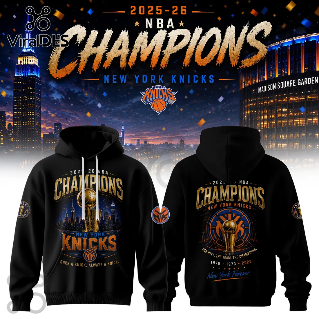 New York Knicks 2025-26 NBA Champions Black Pullover Hoodie New York Knicks 2025-26 NBA Champions Black Pullover Hoodie