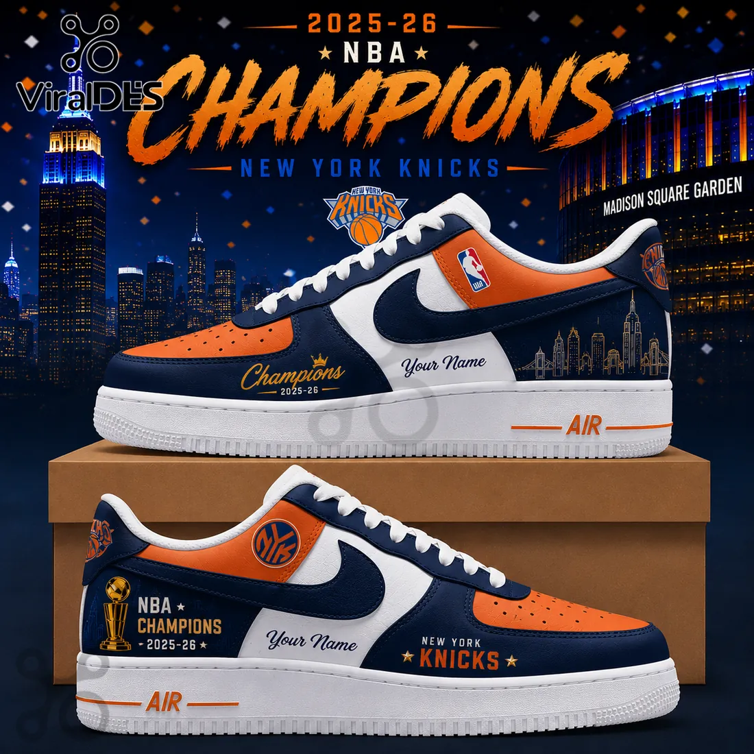 New York Knicks 2025-26 NBA Champions Custom Air Force 1 Shoes New York Knicks 2025-26 NBA Champions Custom Air Force 1 Shoes
