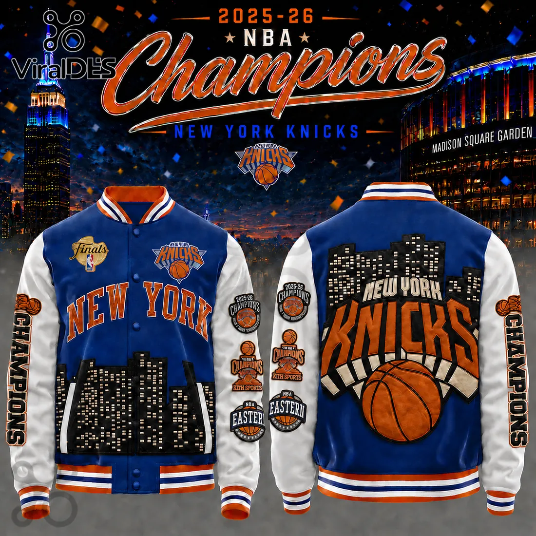New York Knicks 2025-26 NBA Champions Varsity Baseball Jacket New York Knicks 2025-26 NBA Champions Varsity Baseball Jacket