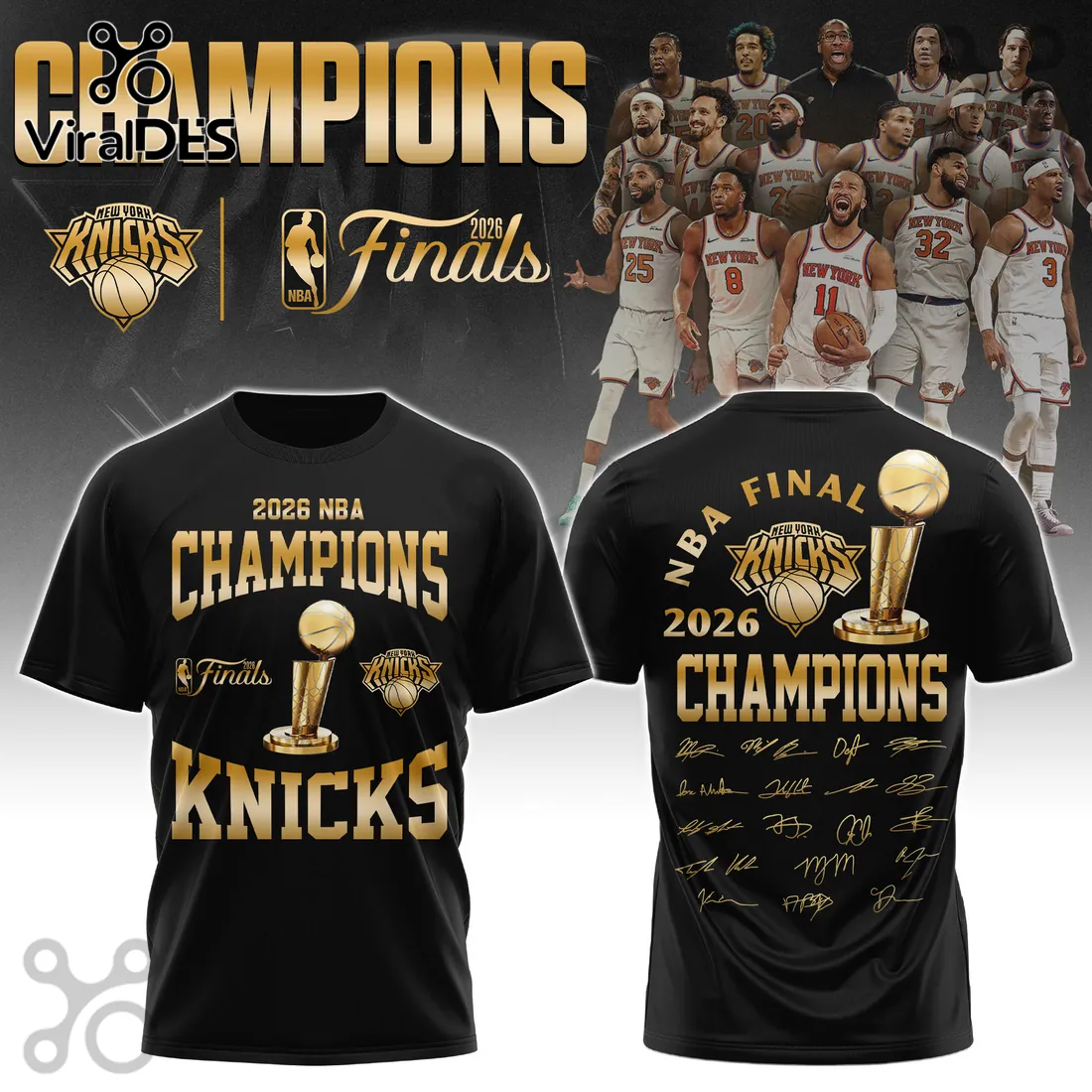 New York Knicks 2026 NBA Champions Roster Signature Edition T-Shirt New York Knicks 2026 NBA Champions Roster Signature Edition T-Shirt