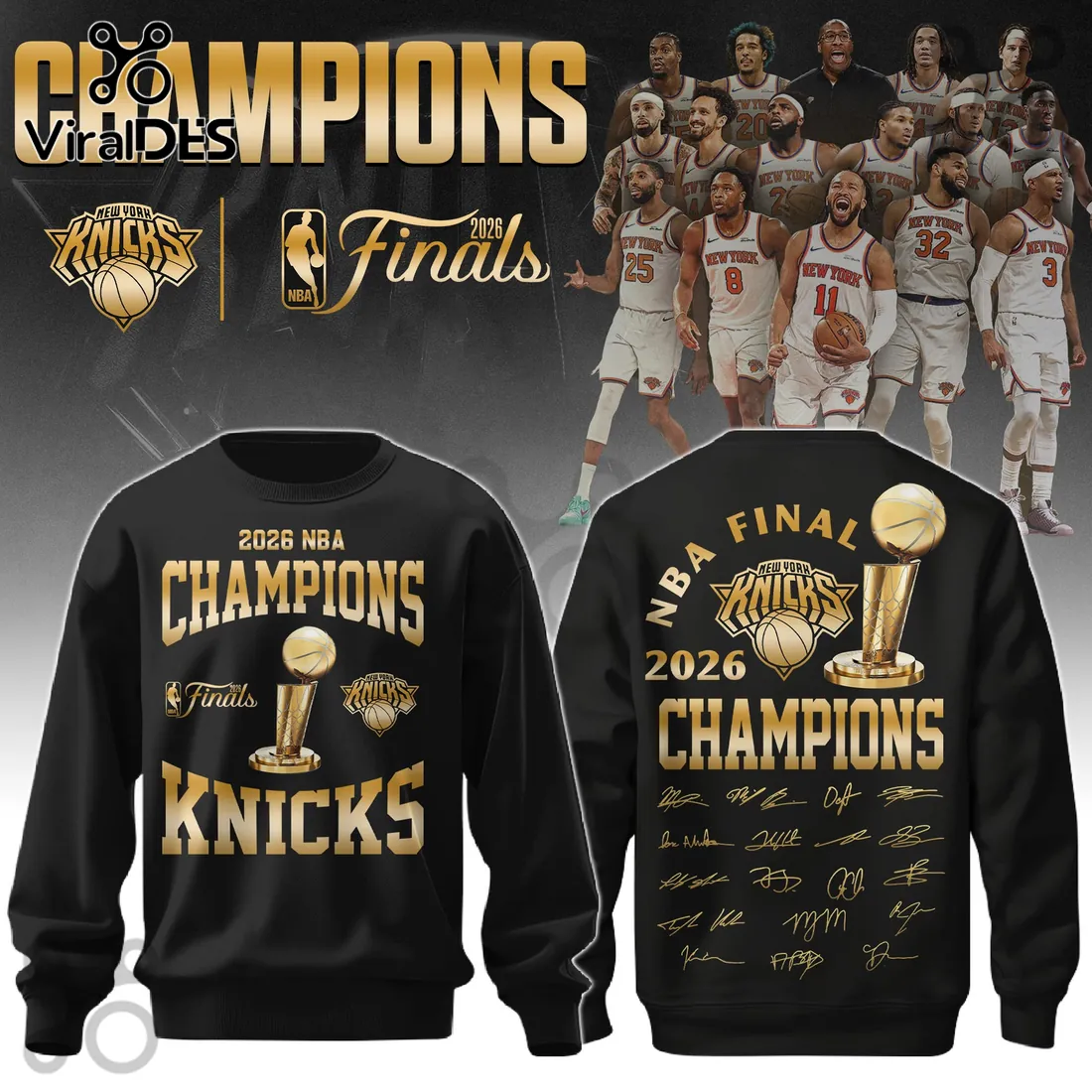 New York Knicks 2026 NBA Champions Roster Signature Edition T-Shirt New York Knicks 2026 NBA Champions Roster Signature Edition T-Shirt