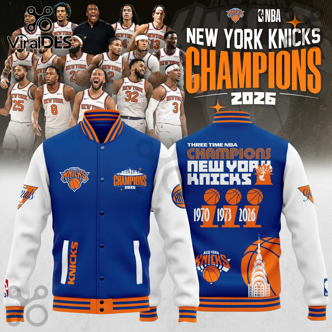 New York Knicks 2026 NBA Champions Royal Bomber Jacket New York Knicks 2026 NBA Champions Royal Bomber Jacket
