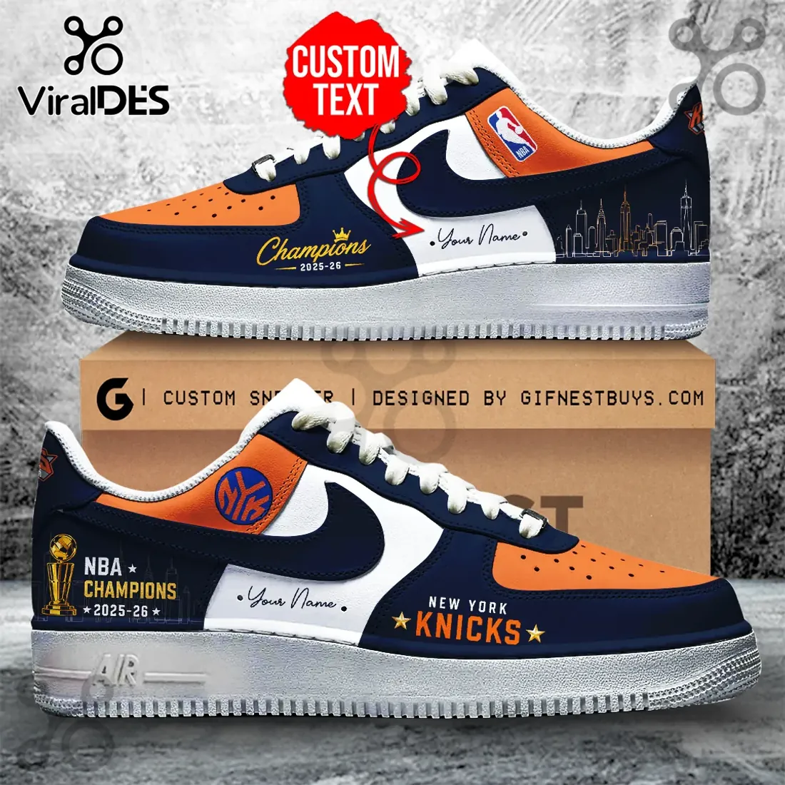 New York Knicks 2026 NBA Finals Champions Air Force 1 Sneaker New York Knicks 2026 NBA Finals Champions Air Force 1 Sneaker