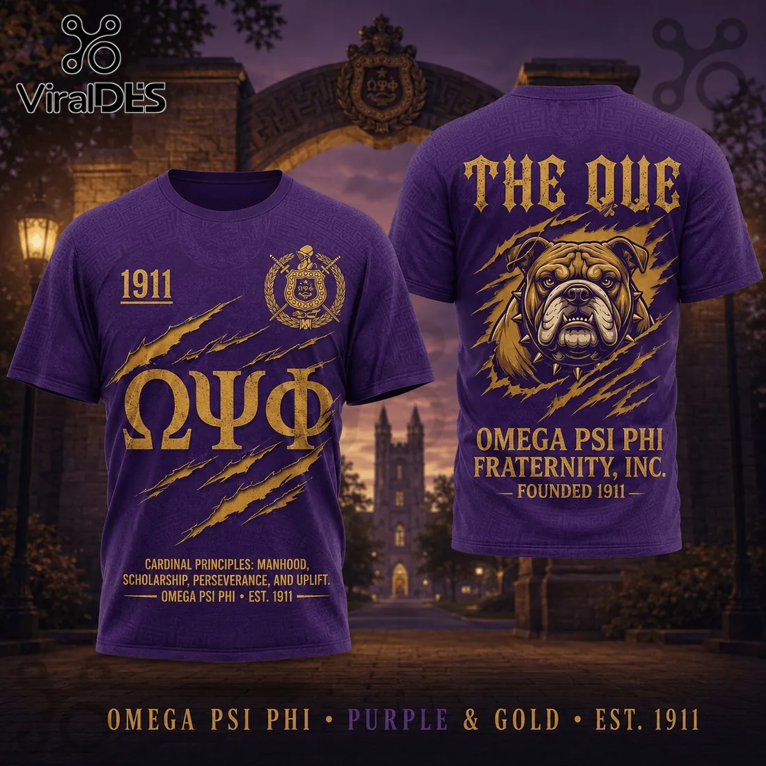 Omega Psi Phi Fraternity The Que Mascot Purple and Gold T-Shirt Omega Psi Phi Fraternity The Que Mascot Purple and Gold T-Shirt