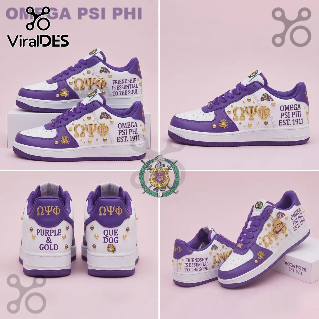 Omega Psi Phi Purple and Gold Est 1911 Custom Air Force 1 Sneakers Omega Psi Phi Purple and Gold Est 1911 Custom Air Force 1 Sneakers