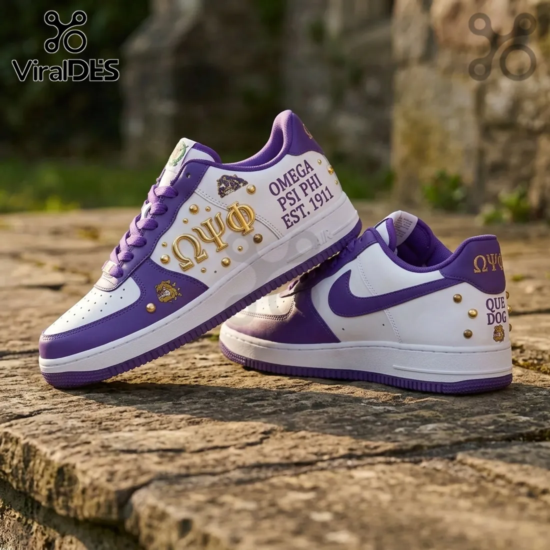 Omega Psi Phi Purple and Gold Est 1911 Custom Air Force 1 Sneakers Omega Psi Phi Purple and Gold Est 1911 Custom Air Force 1 Sneakers