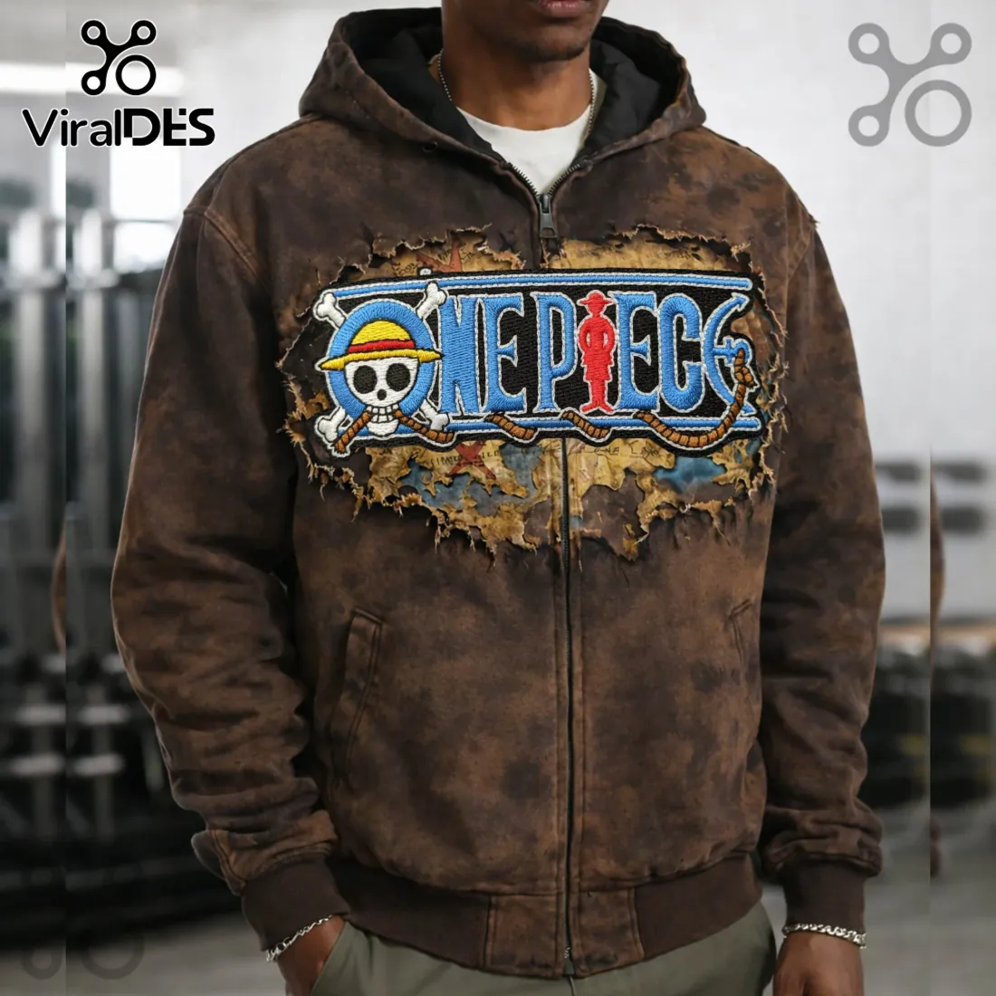 One Piece Embroidered Logo Premium Brown Hoodie One Piece Embroidered Logo Premium Brown Hoodie