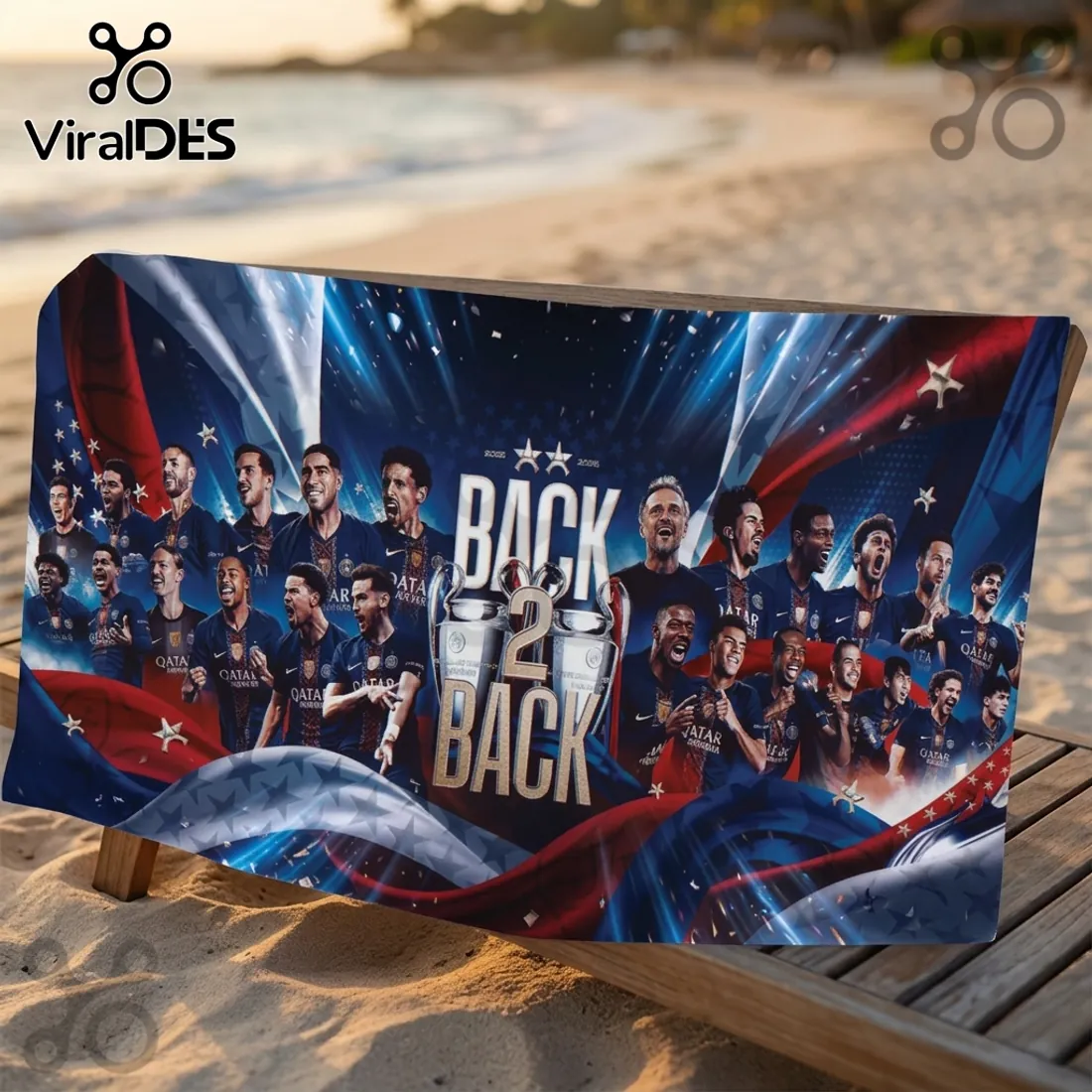 Paris Saint-Germain Champions of Europe 2025/2026 Beach Towel Paris Saint-Germain Champions of Europe 2025/2026 Beach Towel