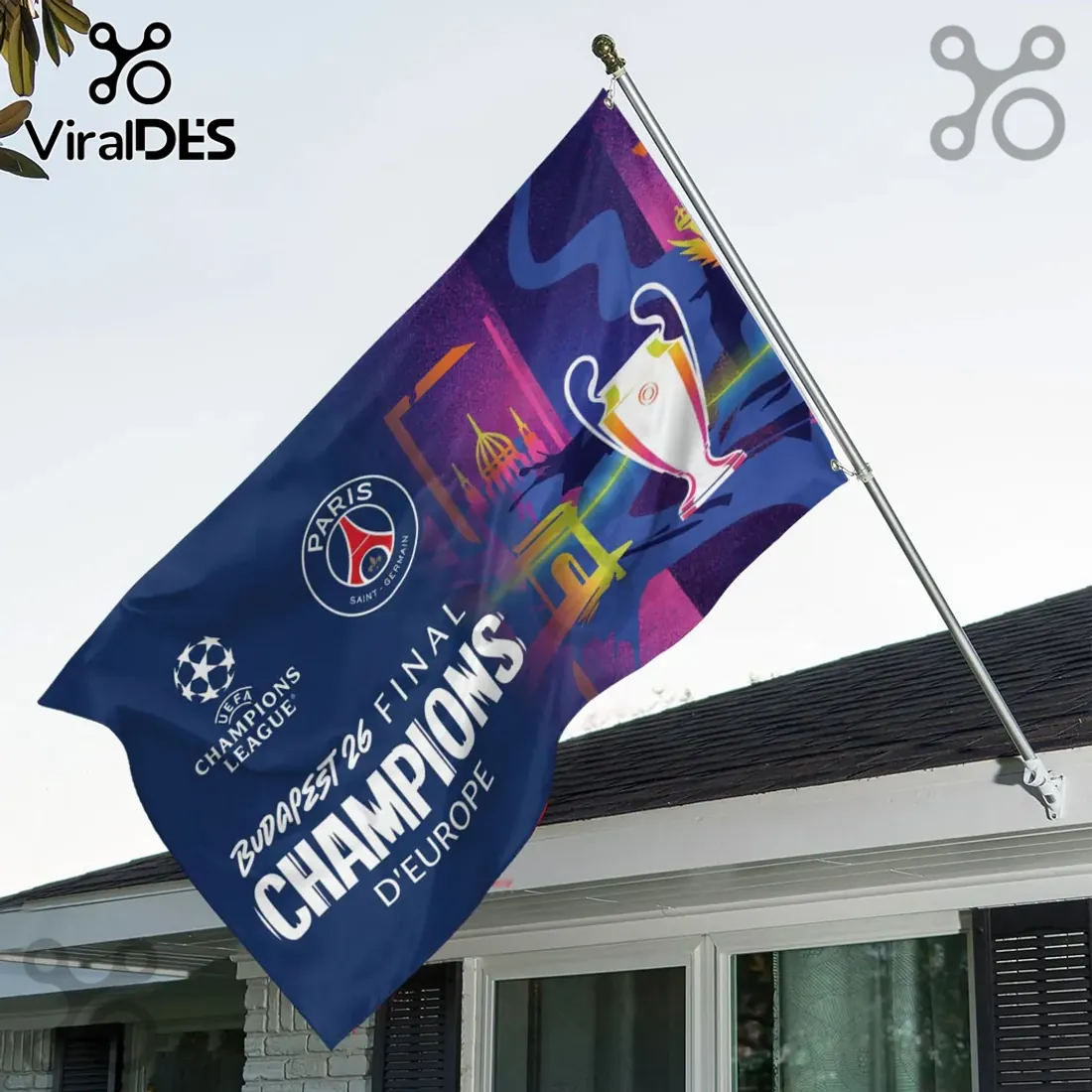 Paris Saint-Germain Champions of Europe Budapest House Flag Paris Saint-Germain Champions of Europe Budapest House Flag