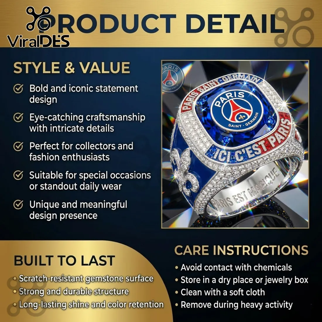 Paris Saint-Germain Ici C’est Paris Crystal Championship Ring Paris Saint-Germain Ici C’est Paris Crystal Championship Ring