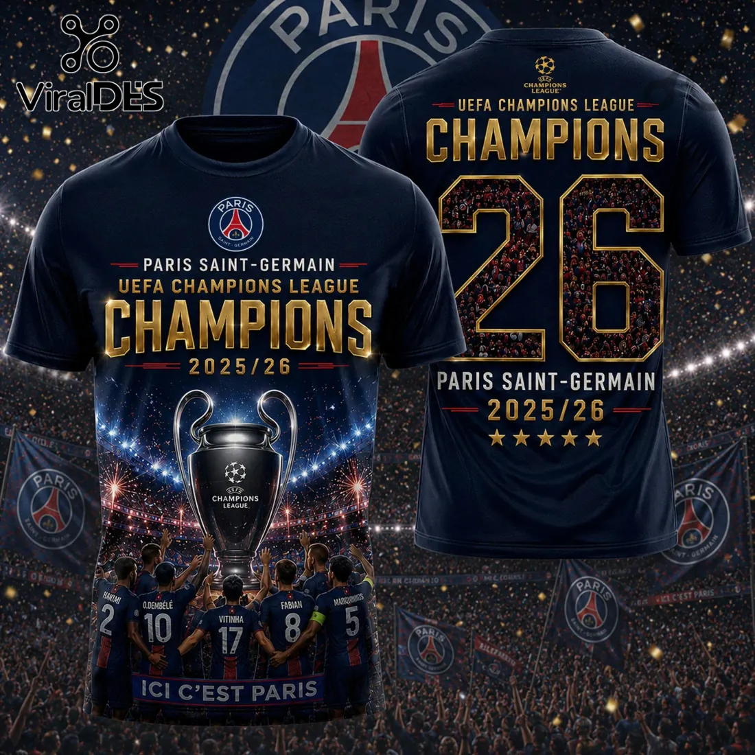 Paris Saint-Germain UEFA Champions League 2025-2026 Champions T-Shirt Paris Saint-Germain UEFA Champions League 2025-2026 Champions T-Shirt