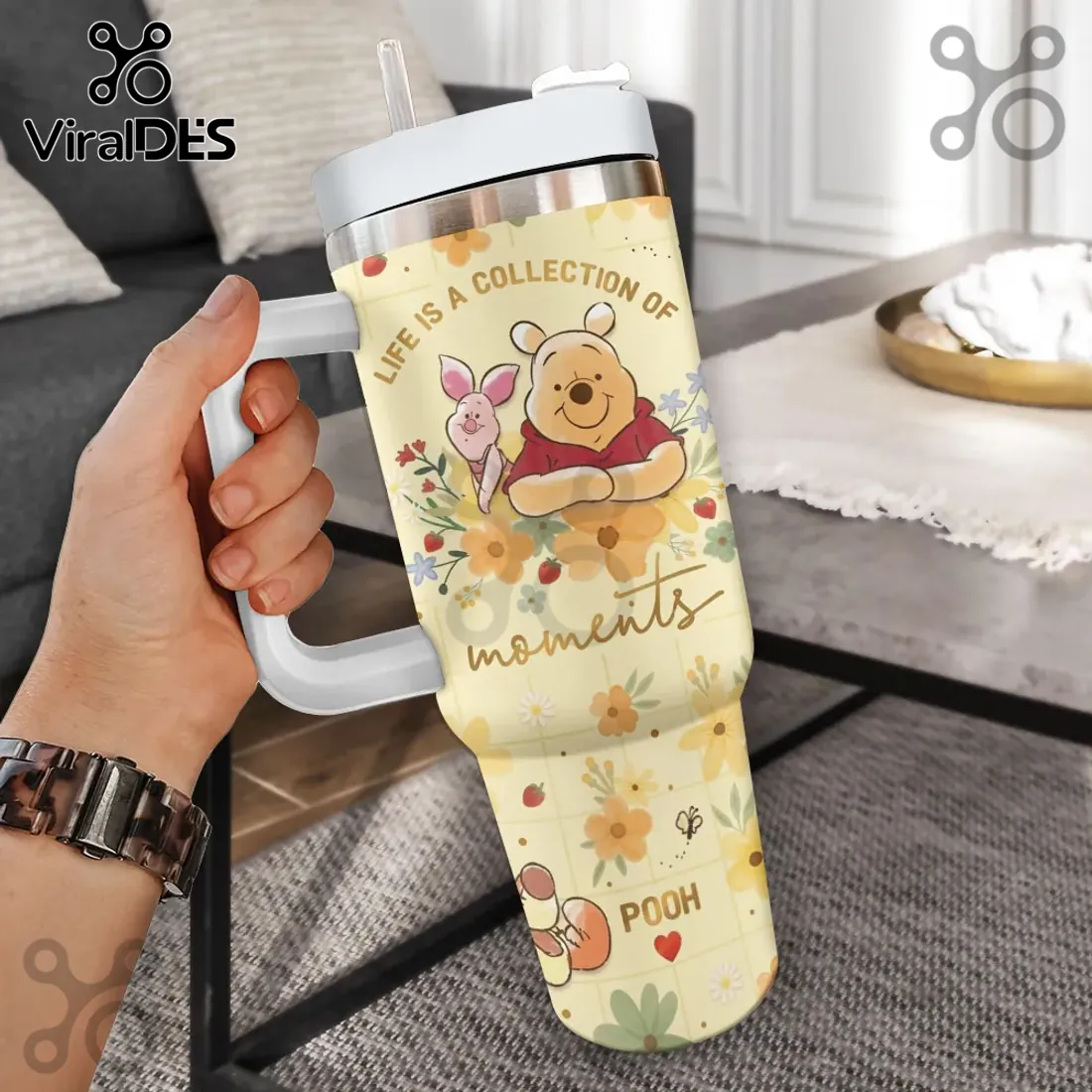 Personalized Winnie the Pooh 100th Anniversary Floral 40oz Tumbler Personalized Winnie the Pooh 100th Anniversary Floral 40oz Tumbler