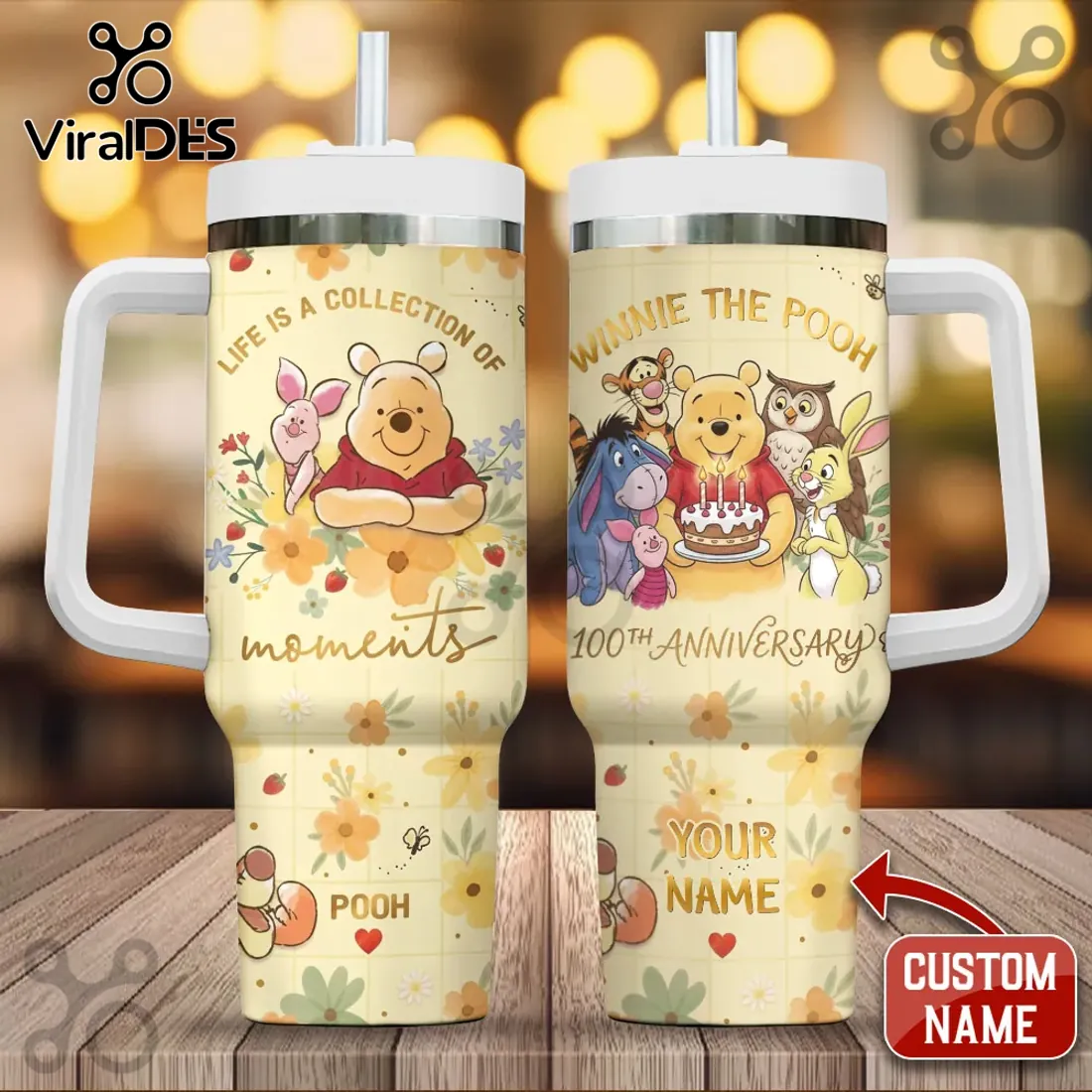 Personalized Winnie the Pooh 100th Anniversary Floral 40oz Tumbler Personalized Winnie the Pooh 100th Anniversary Floral 40oz Tumbler