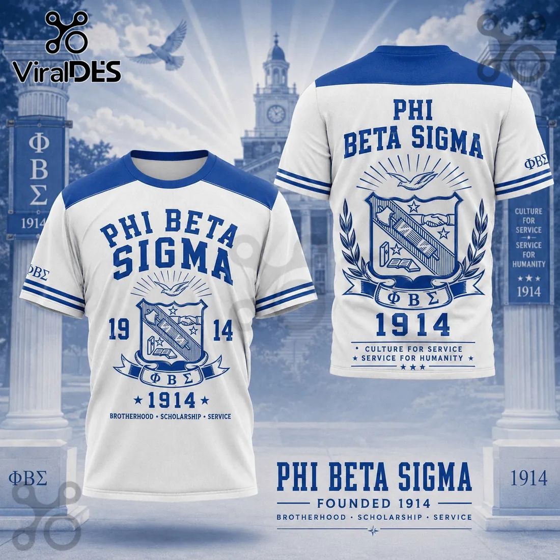 Phi Beta Sigma Fraternity 1914 Blue and White T-Shirt Phi Beta Sigma Fraternity 1914 Blue and White T-Shirt