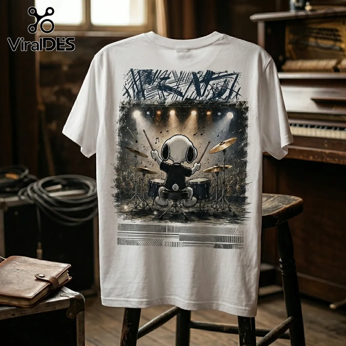Phil Collins Snoopy Playing Drums White Cotton T-Shirt Phil Collins Snoopy Playing Drums White Cotton T-Shirt