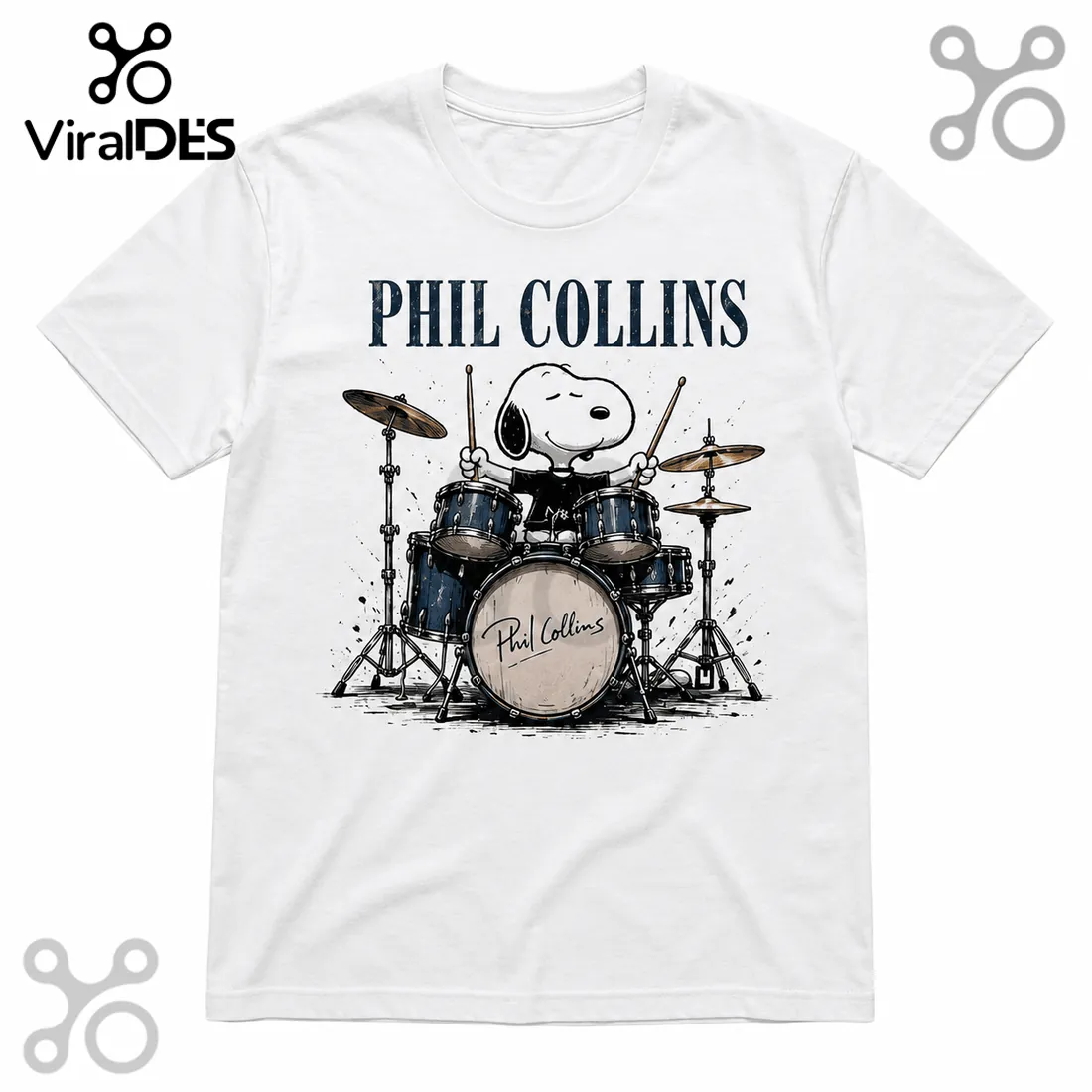 Phil Collins Snoopy Playing Drums White Cotton T-Shirt Phil Collins Snoopy Playing Drums White Cotton T-Shirt