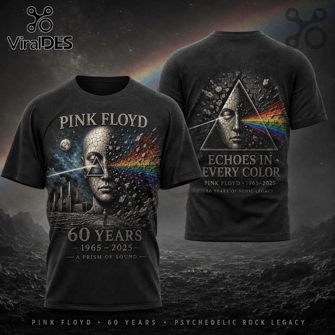 Pink Floyd 60th Anniversary 1965-2025 Prism Echoes Collectible T-Shirt Pink Floyd 60th Anniversary 1965-2025 Prism Echoes Collectible T-Shirt