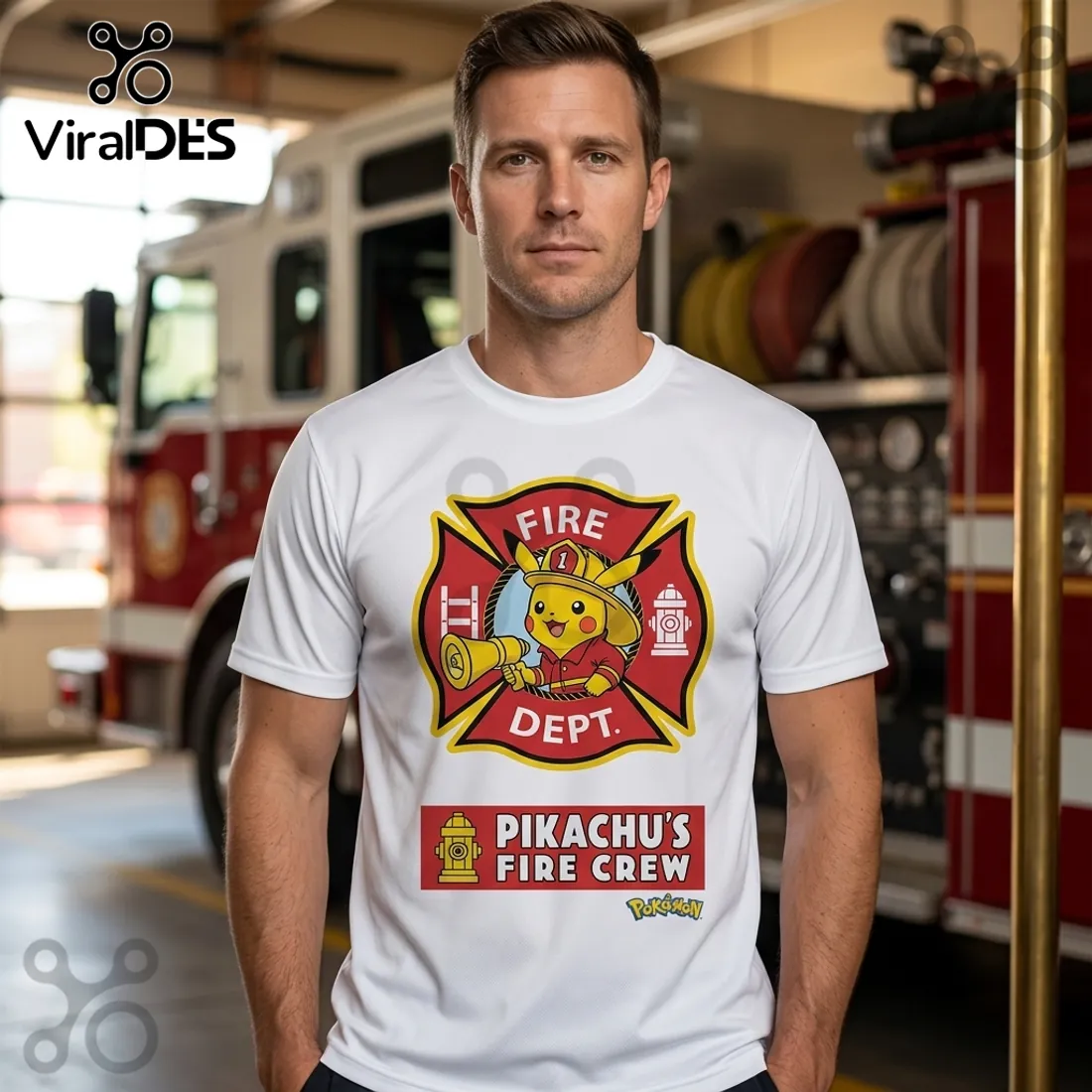 Pokemon Pikachu x Firefighter Fire Dept Badge Gift for Men Graphic Tee Pokemon Pikachu x Firefighter Fire Dept Badge Gift for Men Graphic Tee