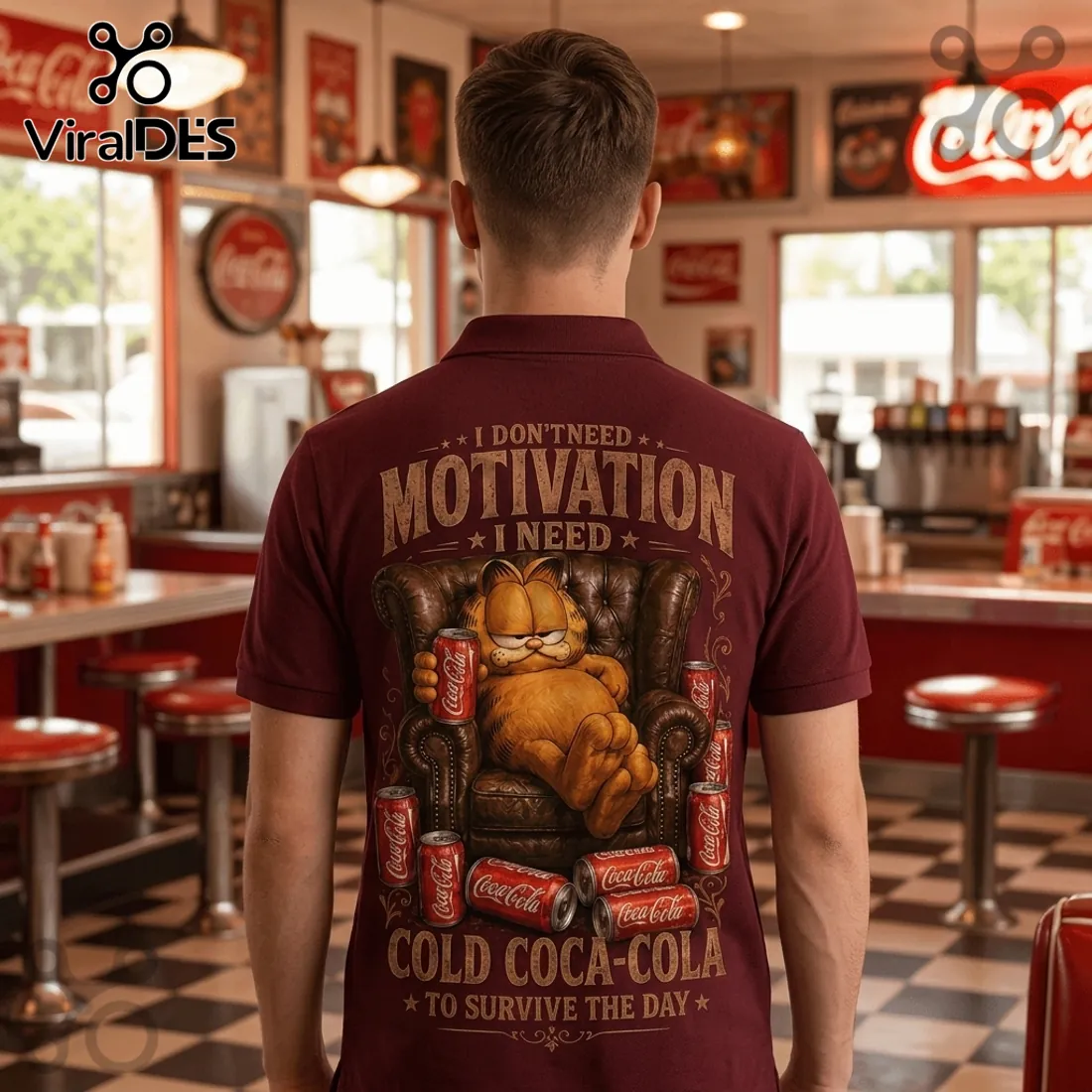 Premium Garfield x Coca-Cola Burgundy Polo Shirt Premium Garfield x Coca-Cola Burgundy Polo Shirt