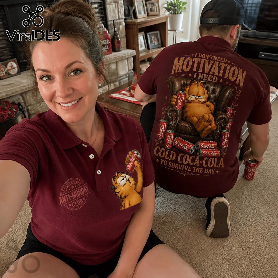 Premium Garfield x Coca-Cola Burgundy Polo Shirt Premium Garfield x Coca-Cola Burgundy Polo Shirt