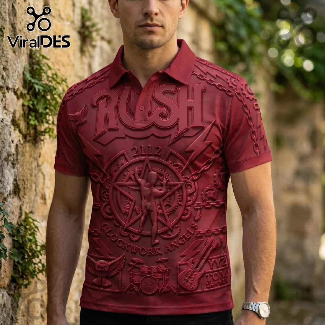 Premium Rush 2112 Embossed Red Short Sleeve Polo Shirt Premium Rush 2112 Embossed Red Short Sleeve Polo Shirt