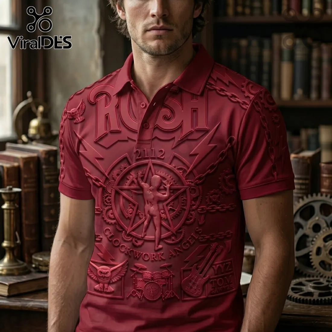 Premium Rush 2112 Embossed Red Short Sleeve Polo Shirt Premium Rush 2112 Embossed Red Short Sleeve Polo Shirt