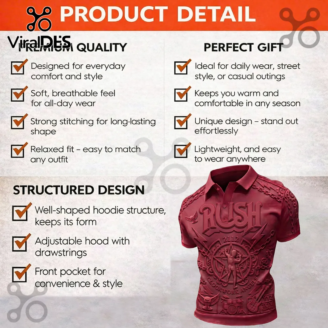 Premium Rush 2112 Embossed Red Short Sleeve Polo Shirt Premium Rush 2112 Embossed Red Short Sleeve Polo Shirt