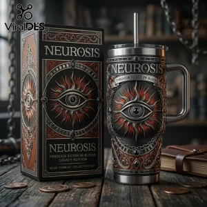 Neurosis Through Silver in Blood 40oz stainless steel tumbler with engraved eye emblem, metallic straw, and matching box.!
