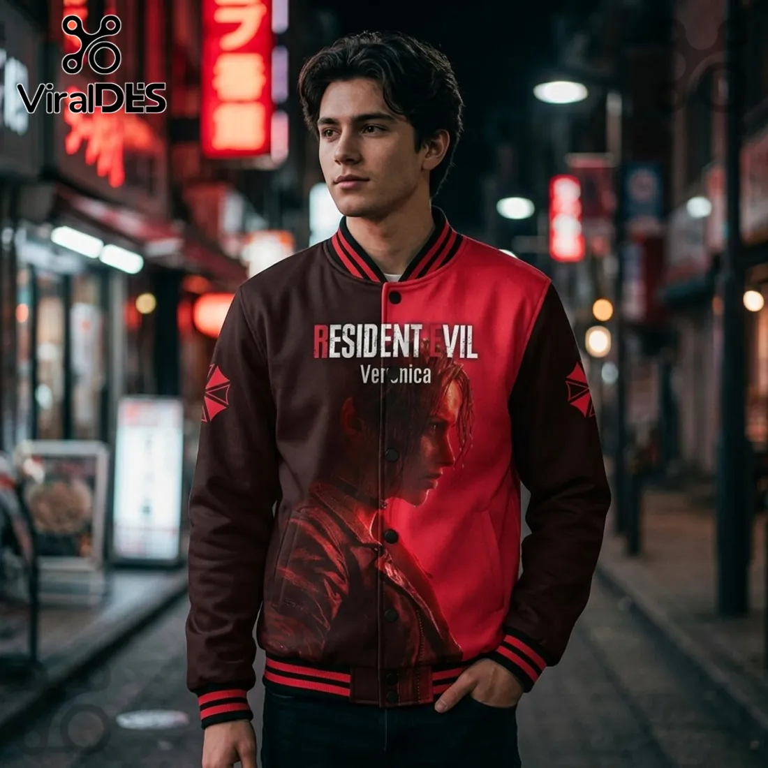 Resident Evil Code Veronica Claire Redfield Red and Black Baseball Varsity Jacket Resident Evil Code Veronica Claire Redfield Red and Black Baseball Varsity Jacket
